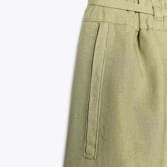 ZARA WIDE LEG LINEN PANTS WITH BELT - Picture 6 of 7